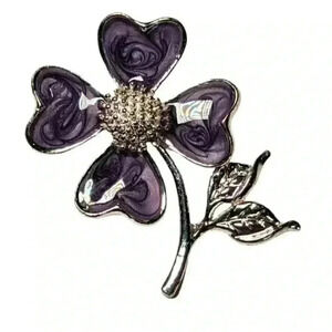 💜 Vintage AAI Purple Enamel Flower Brooch Pin 💜
